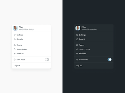 User menu account avatar clean dark design interface light popup profile settings theme ui user user menu
