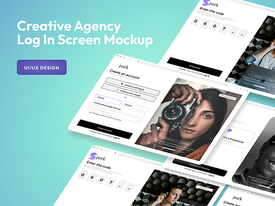 Creative Agency Log In Screen Mockup 3d app branding clean design graphic design illustration login logo minimal monochromatic screen simplistic typography ui ux vector web webdesign