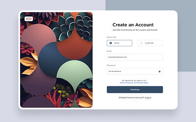 Create an account — For Art Website art composition desktop pattern recent sign up ui