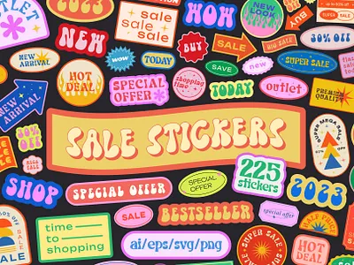 RETRO SALE VECTOR STICKERS SET 90s abstract art badge cool design graphic groovy illustration label patch sale set sticker store trendy vector vintage wow y2k