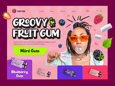 Landing page - yum yum bubble gum bubblegum figma fruit graphic design gum landing page photoshop pink product page showcase ui wow