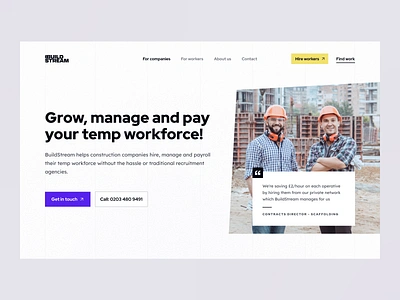 BuildStream — Website blue collar labor clean construction landing landingpage lp tonik ui ui elements visual webdesign website