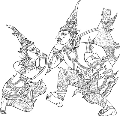 Traditional Thai buddhist mythological figures design graphic design illustration vector