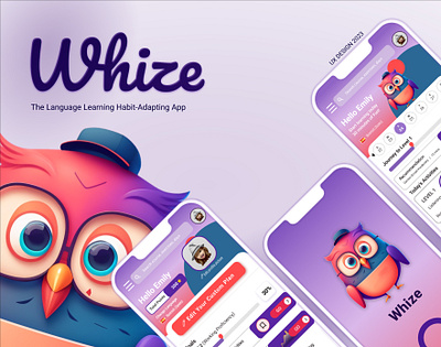 WHIZE: A Language Learning App to Develop Habits - UX Case Study animation app branding design graphic design illustration logo motion graphics product design student ui ux vector web