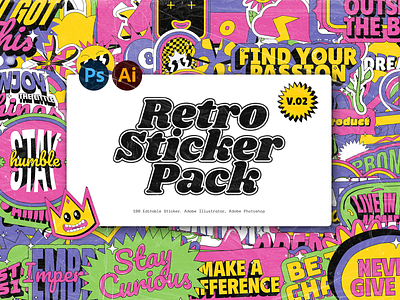 Vol.2 Retro Sticker Pack 90s brand branding illustration logo mockup promotion quote retro sticker y2k
