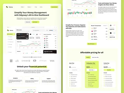 Odyssey - SaaS Landing Page accounting tool application card credit limit dashboard tool design figma finance fintech illustration payment productivity saas app saas management tool statistics user interface web design website flow