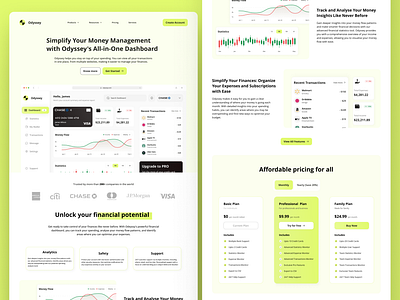 Odyssey - SaaS Landing Page accounting tool application card credit limit dashboard tool design figma finance fintech illustration payment productivity saas app saas management tool statistics user interface web design website flow