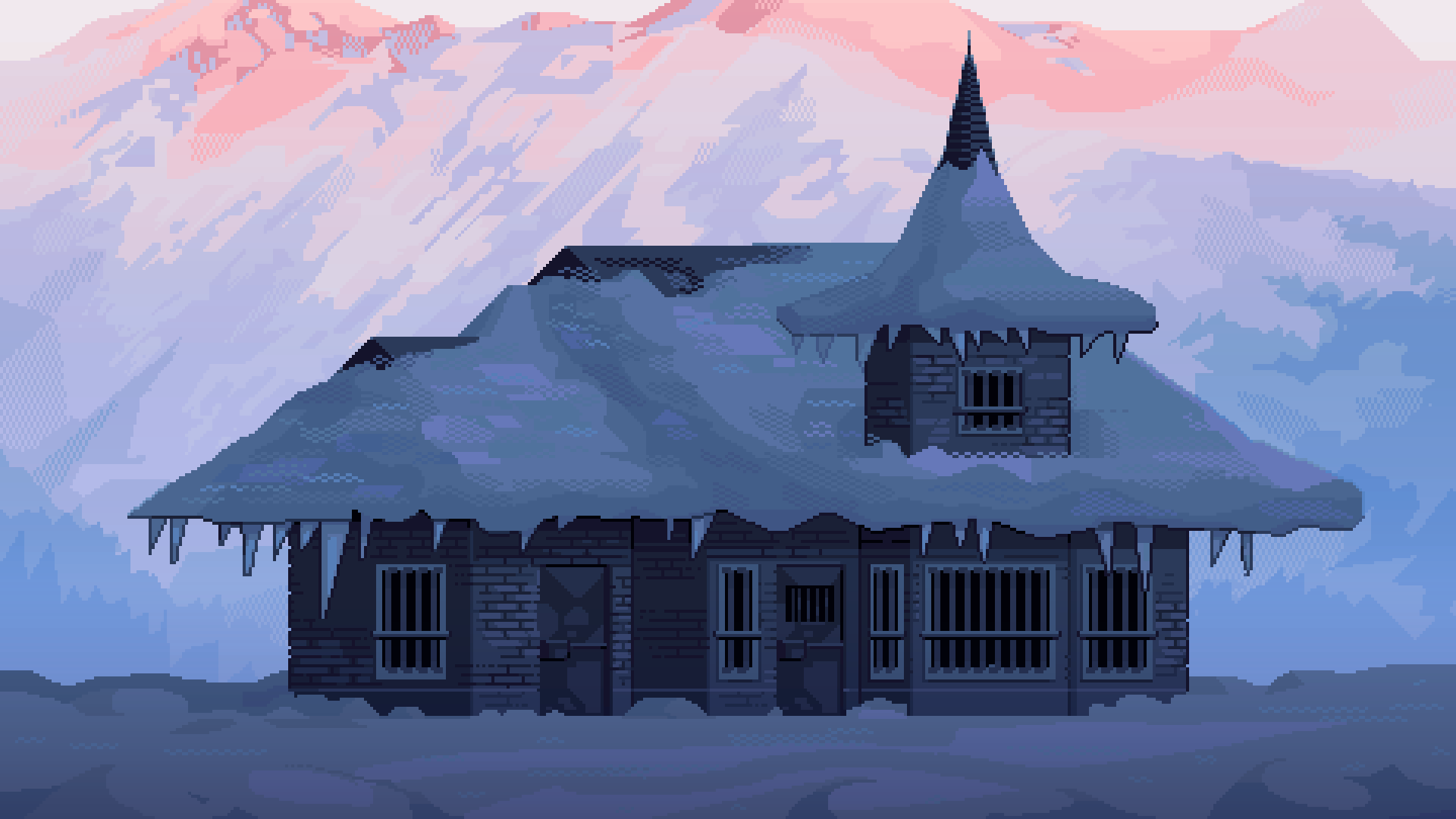 Mountain Cabin 8bit cabin contrast dusk ice illustration mountain pixelart retro snow