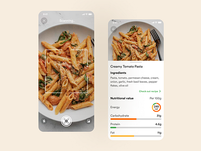 Food Scanner UI Design: Analyses nutritional content appdesign cleanui daily dailyui dribble foodscanner minimalist ui uichallenge uidesign uxdes visualdesign