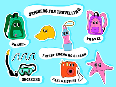 Stickers for travelling design graphic design illustration sticker travel travelling typography y2k