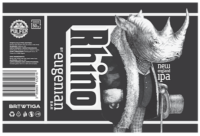 Rhino NEIPA Beer Label & Poster beer branding craft beer design graphic design illustration label vector