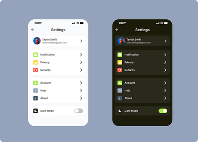 Daily UI #007 Settings app dailyui dark design mobile ui