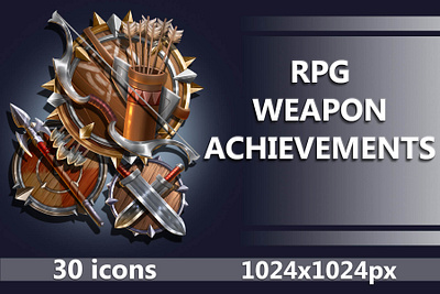 Warrior Achievement RPG Icons 2d achievement achievements fantasy game game assets gamedev icons illustration indie game mmo mmorpg png psd rpg set weapon