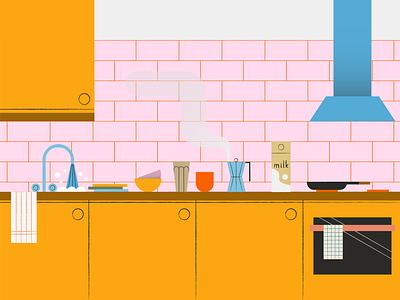Interiors | Kitchen in the morning concept design editorial geometric illustration graphic design illustration kitchen illustration morning illustration vector