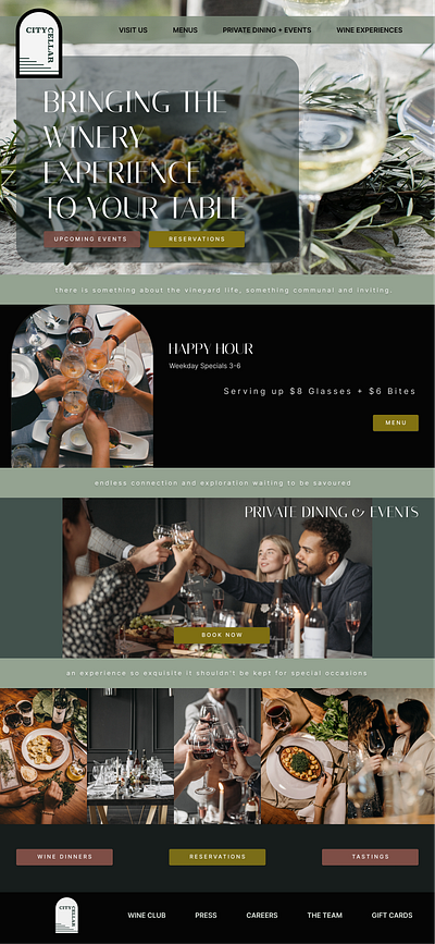 CITY CELLARS | Restaurant Landing Page beverage branding call to action cta dining events experience food homepage hospitality landing page logo restaurant simple small business storytelling wine wine tasting winery