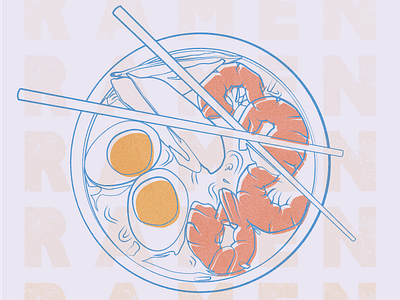 Ramen All Day adobe illustrator blue bowl chopstick dish egg eggnoodle food graphic design illustration japan japanese noodles poster prawn ramen shrimp vector wacom