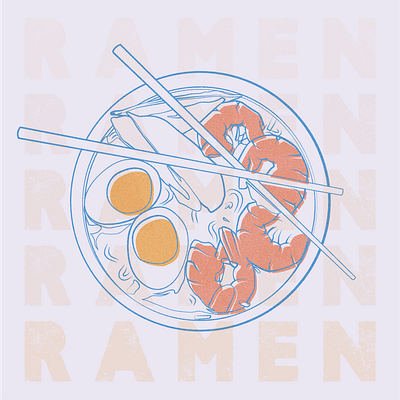 Ramen All Day adobe illustrator blue bowl chopstick dish egg eggnoodle food graphic design illustration japan japanese noodles poster prawn ramen shrimp vector wacom