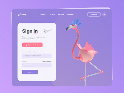 Birdy - Sign In Page 3d branding design illustration login logo sign in ui ux web