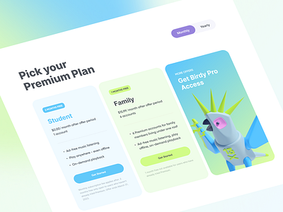 Birdy - Pricing page 3d app design graphic design illustration music ui ux web