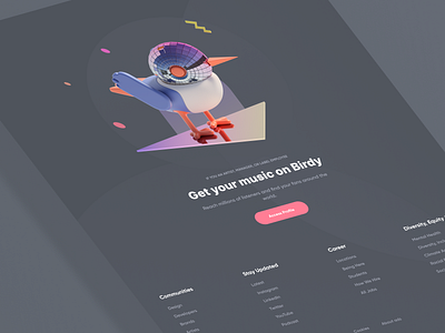 Birdy - Footer 3d app design footer graphic design illustration music ui web