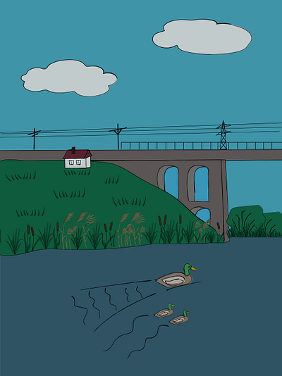 Bridge. Favorite place in my city. bridge colors duck illustration landscape nature vector