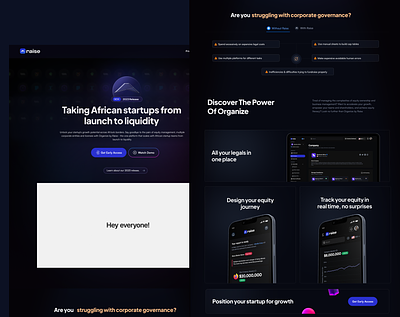 Raise.africa Landing Page UI dailui dark design equity founders landing page modern raiseafrica ui uid ux uxui vc web