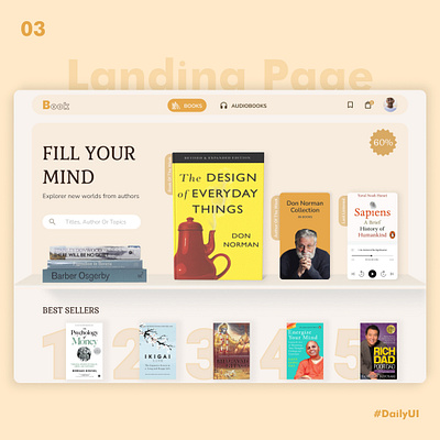 Landing Page For Book Selling Website 100dayuichallenge audiobook book bookselling dailyui heropage uxui webdesign website