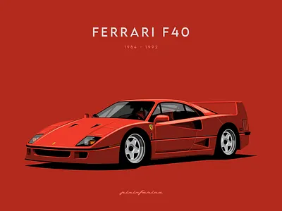 Ferrari F40 bucket cars clean design ferrari flat illustration retro slick vector