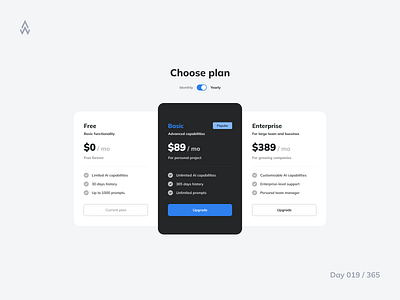 Day 019 — Tariffs / Pricing Plan ai card challenge choice clean daily ui design grid layout minimal packages plan price rate select tariff toggler ui ukraine web