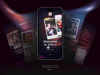 Instax Printer App Onboarding animation figma fireart fireart studio instax mobile onboarding ui