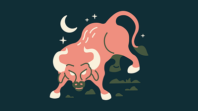 Grab the Bull by the Horns bull character cowboy flat illustration minimal southwest vector
