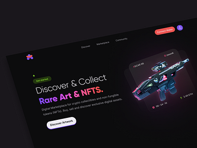 Artifyx - A Marketplace to Share, Sell and Discover New NFT's. app brand branding collectibles colors crypto customize dark theme design footer full page gradients logo marketplace nft rare art settings ui ux vibrant colors
