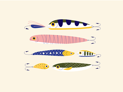 Fishing lures design fish fishing flat graphic design illo illustration lures pattern sea ui vector