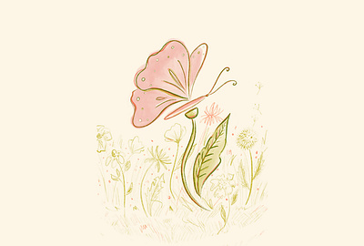 Butterflower butterfly design drawing floral flower green illustration pink plants wildflower