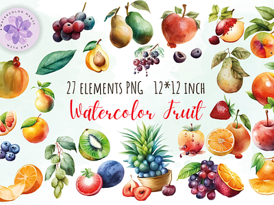 Watercolor Fruits Clipart ananas apple banana banana clipart cherries fruit clipart fruit download grapes instant download orange orange clipart pear pear clipart strawberry strawberry clipart watercolor watercolor fruit watercolor fruits clipart watermelon