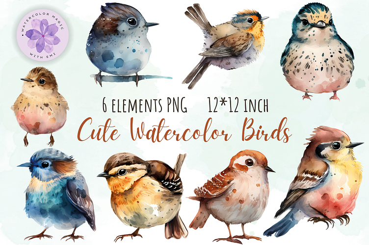 Cute Watercolor Birds Clipart by watercolor magic on Dribbble