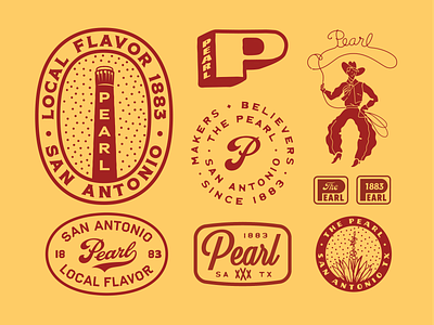 The Pearl - Merch badge branding brewery cowboy design district graphic design illustration san antonio smokestack texas typography