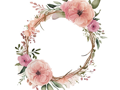 Watercolor pink floral wreath floral flowers flower frame watercolor watercolor leaves watercolor pink floral wreath