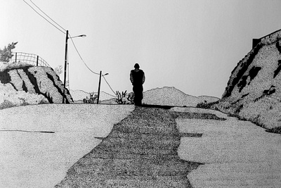 The Loner ink on paper 29 x 42 cm artwork illustration illustrator ink pointillism