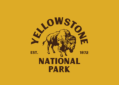 Yellowstone badge bison design illustration linocut logo outdoors patch retro vintage wilderness yellowstone national park