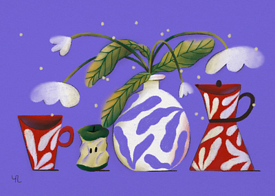 Still life apple coffee flowers food foodillustration illustration illustrator naturemorte stilllife vase