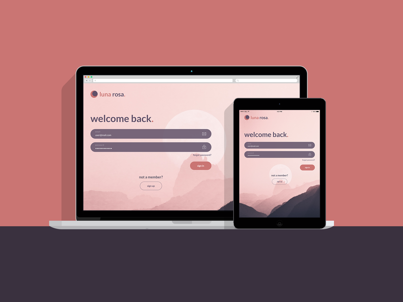 luna rosa sign in + sign up + ui kit login login ui design pink purple responsive login page responsive sign in page responsive sign up page responsive website responsive website design sign in sign in page design sign up sign up page design ui kit