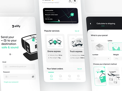 Delify - Shipping App app app design cargo clean delivery drone expert logistic minimal mobile app mobile ui package parcel port sea shipping shipsposting tracking transportation ui