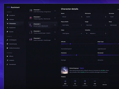 RPG Game Creator - AI Assistant ai app chatgpt colorful dark dark theme design games gaming rpg rpg game ui user interface web web app