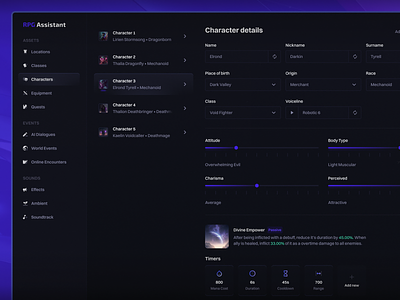 RPG Game Creator - AI Assistant ai app chatgpt colorful dark dark theme design games gaming rpg rpg game ui user interface web web app