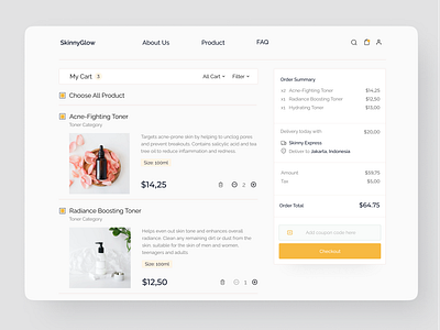 SkinnyGlow - My Cart Page beauty skin cart store checkout concept figma landing page my cart skincare ui ui design user interface website
