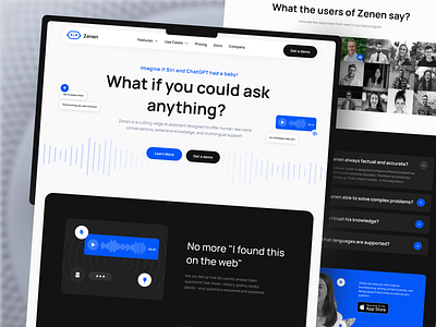 Zenen AI - Creative AI Siri & ChatGPT [Redesign] ai artificial intelligence auto blue bot chat clean gpt illustration landing page layout modern siri snippet sound technology ui ui snippet voice website