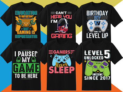 Game T-Shirt Designs Bundle birthday branding design education game gametshirt graphic design illustration logo typography vector