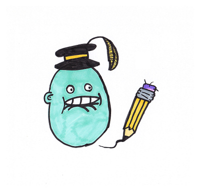 By the skin of his teeth 2 cartoon character draw drawing eraser feather graduate graduation graduation hat illustration illustrator markers nervous pencil school student teeth write