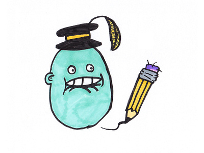 By the skin of his teeth 2 cartoon character draw drawing eraser feather graduate graduation graduation hat illustration illustrator markers nervous pencil school student teeth write